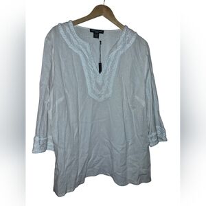 Women's Saint Tropez West White Linen Blend Lace-Trimmed Women's Tunic Size 3X